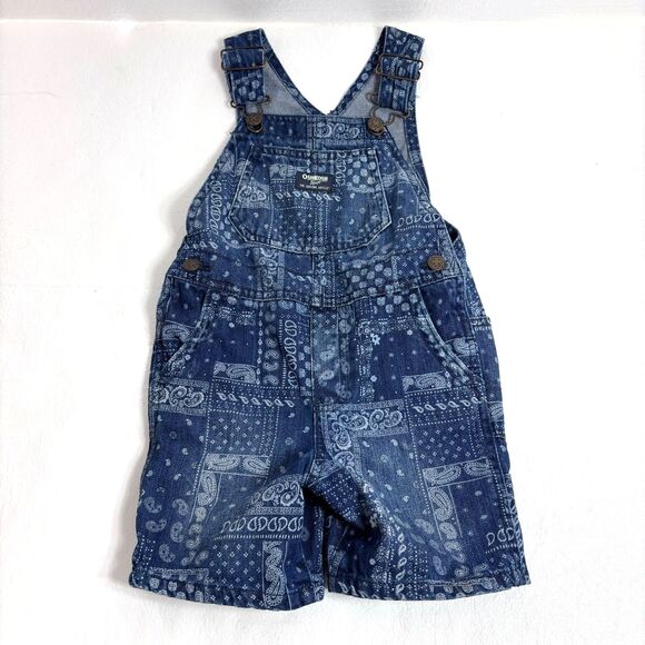OshKosh B’gosh Blue Patchwork Farmer Toddler Size 3T Denim Overalls Bibs Vintage - Picture 1 of 8